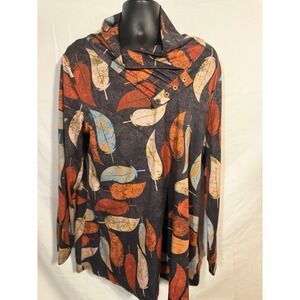 Azalea Floral‎ High Neck Long XXL Blouse Top Drape Neck Soft